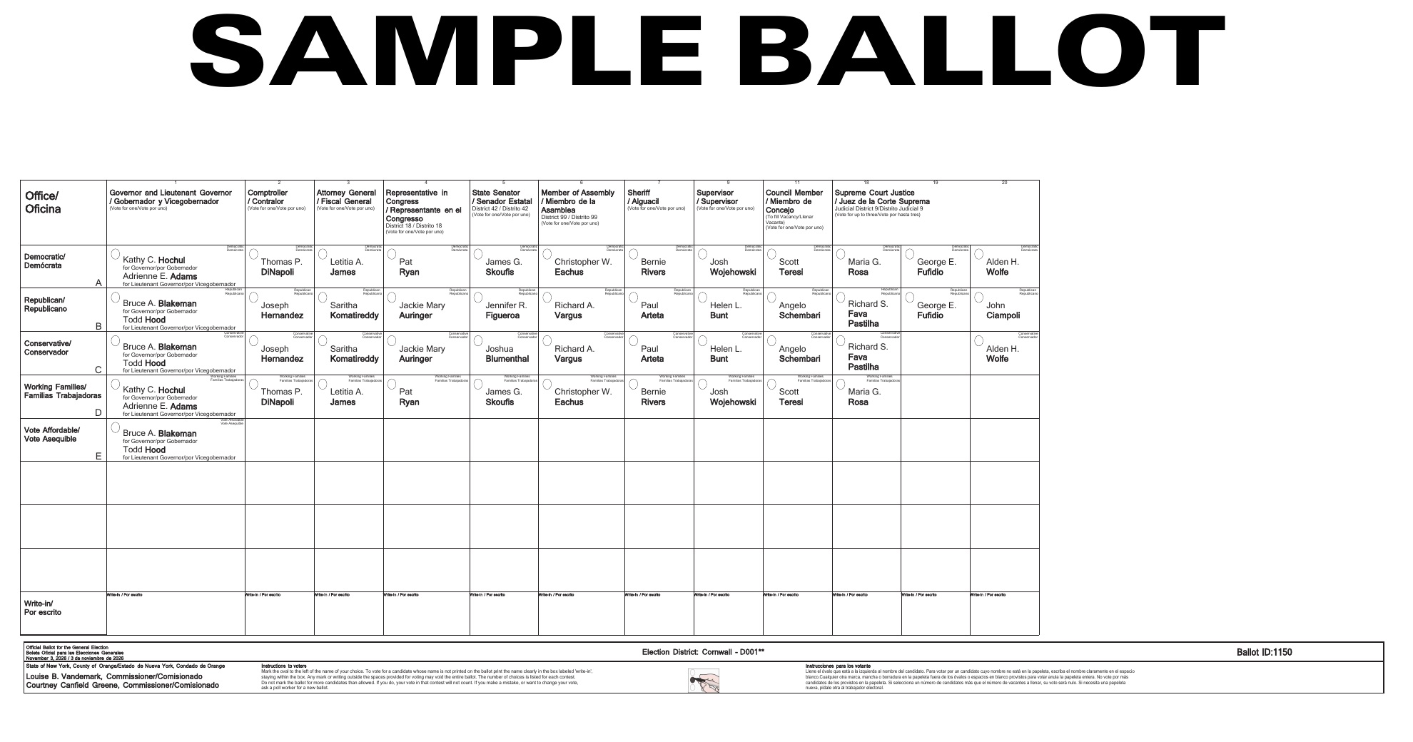Full-page preview of the Cornwall sample ballot. Select the image to open the original PDF.